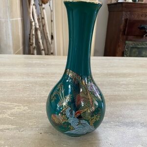 Elegant Green Vase with Gold Accents